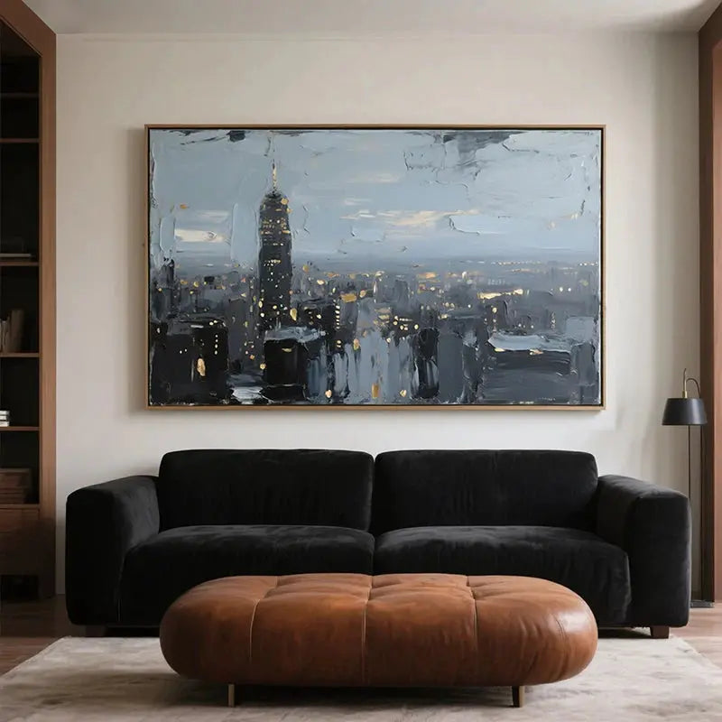 Textured Grey Cityscape Canvas-Modern Skyline Wall Art Decor-Artmeto Artmeto Wood wall art