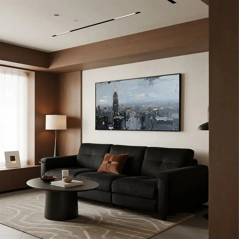 Textured Grey Cityscape Canvas-Modern Skyline Wall Art Decor-Artmeto Artmeto Wood wall art
