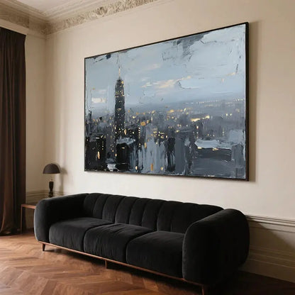 Textured Grey Cityscape Canvas-Modern Skyline Wall Art Decor-Artmeto Artmeto Wood wall art