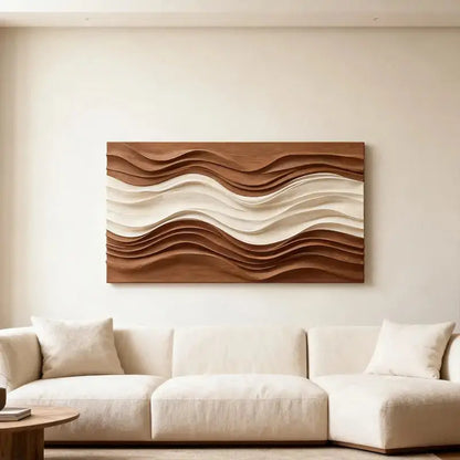 Tone Gradient 3D Wall Art-Terracotta Cream Dune Wave Textured Earth  Artmeto Wood wall art-1
