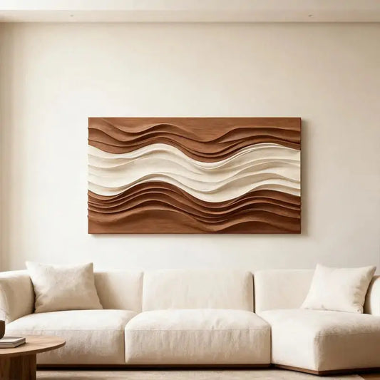 Tone Gradient 3D Wall Art-Terracotta Cream Dune Wave Textured Earth  Artmeto Wood wall art-1