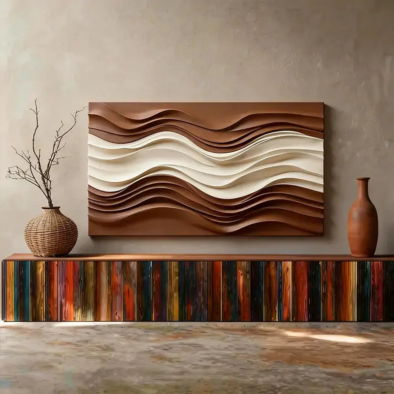 Tone Gradient 3D Wall Art-Terracotta Cream Dune Wave Textured Earth Artmeto Wood wall art-3