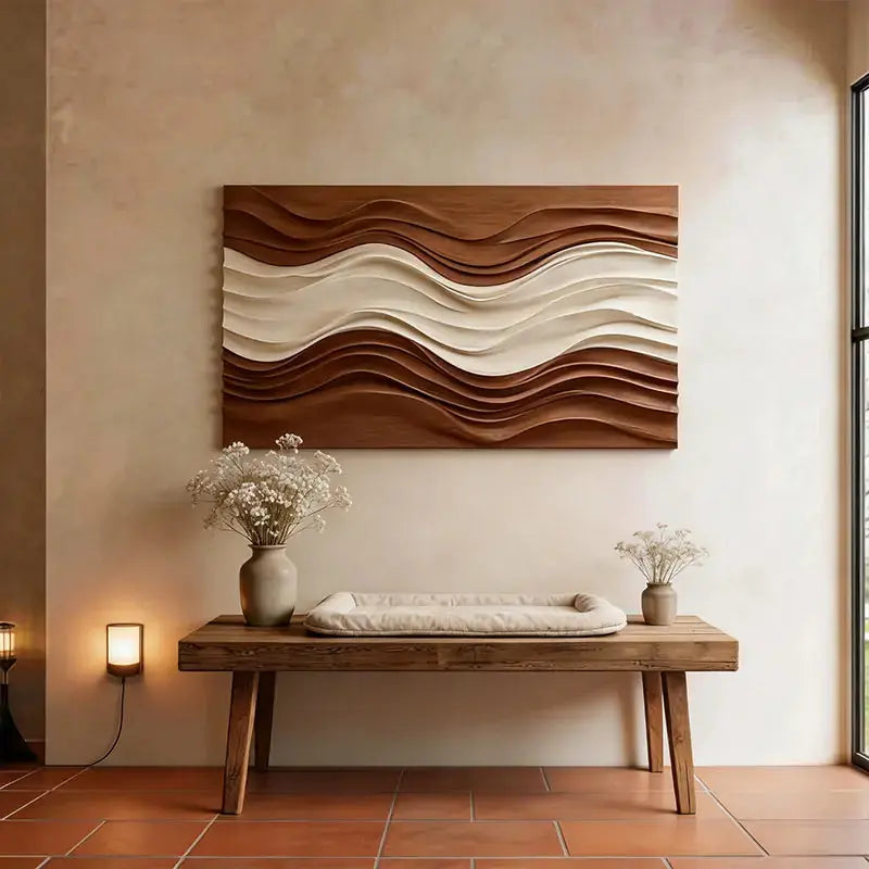 Tone Gradient 3D Wall Art-Terracotta Cream Dune Wave Textured Earth Artmeto Wood wall art-4