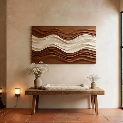 Tone Gradient 3D Wall Art-Terracotta Cream Dune Wave Textured Earth Artmeto Wood wall art-4
