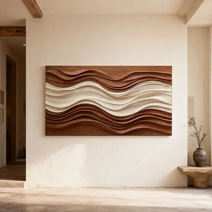 Tone Gradient 3D Wall Art-Terracotta Cream Dune Wave Textured Earth Artmeto Wood wall art-7