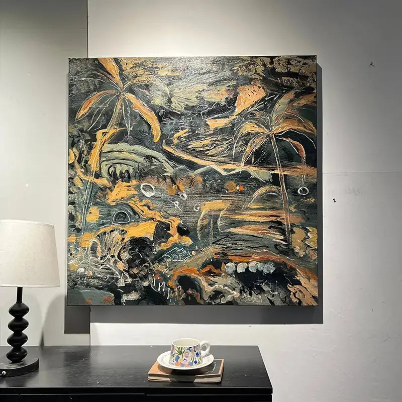 Tropical Palm Textured Abstract Nature Impasto Painting Artmeto Wood wall art