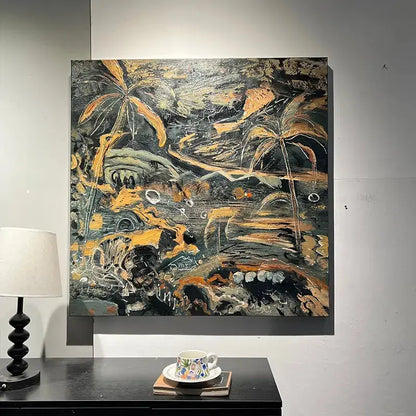 Tropical Palm Textured Abstract Nature Impasto Painting Artmeto Wood wall art