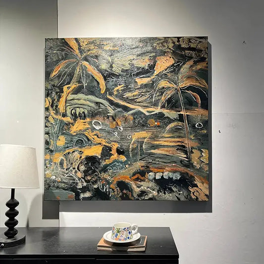 Tropical Palm Textured Abstract Nature Impasto Painting Artmeto Wood wall art