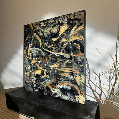 Tropical Palm Textured Abstract Nature Impasto Painting Artmeto Wood wall art
