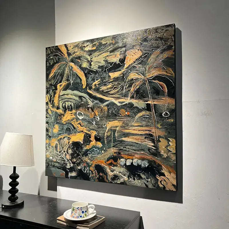 Tropical Palm Textured Abstract Nature Impasto Painting Artmeto Wood wall art