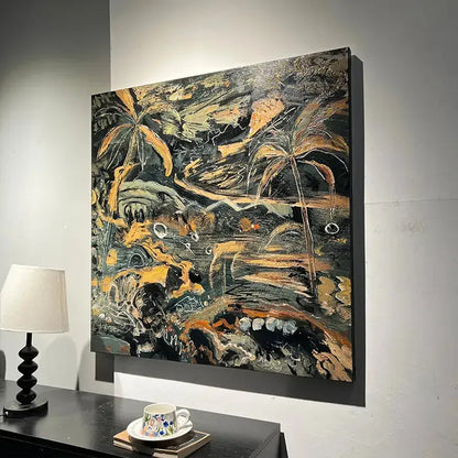 Tropical Palm Textured Abstract Nature Impasto Painting Artmeto Wood wall art