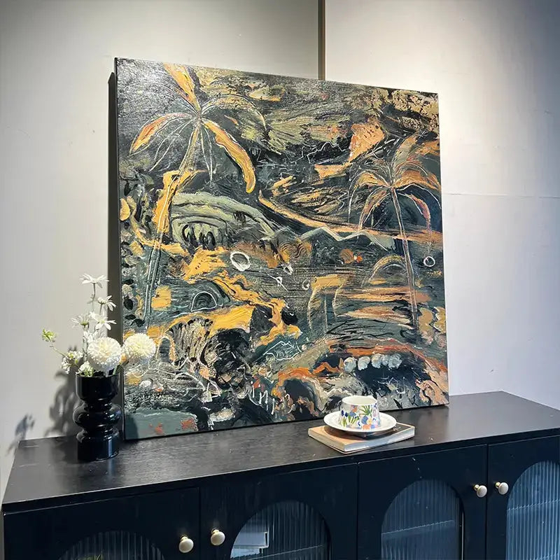 Tropical Palm Textured Abstract Nature Impasto Painting Artmeto Wood wall art