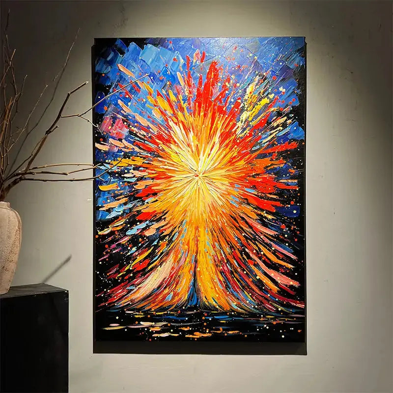 Vibrant Burst Abstract Art - Red Gold Blue Textured Canvas Wall Decor Artmeto Wood wall art