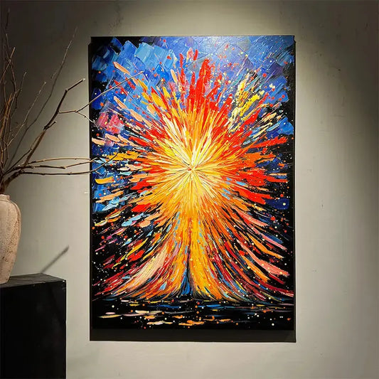 Vibrant Burst Abstract Art - Red Gold Blue Textured Canvas Wall Decor Artmeto Wood wall art