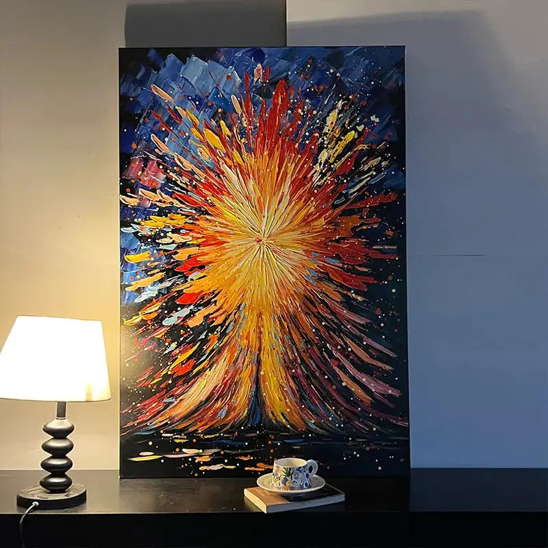 Vibrant Burst Abstract Art - Red Gold Blue Textured Canvas Wall Decor Artmeto Wood wall art