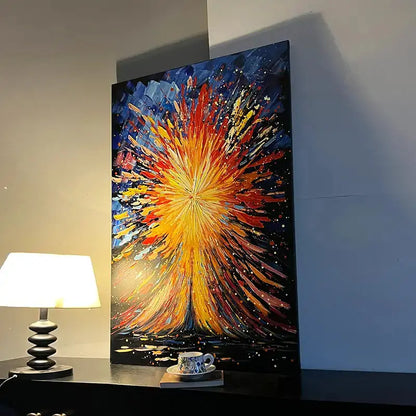 Vibrant Burst Abstract Art - Red Gold Blue Textured Canvas Wall Decor Artmeto Wood wall art