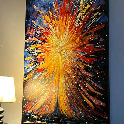 Vibrant Burst Abstract Art - Red Gold Blue Textured Canvas Wall Decor Artmeto Wood wall art