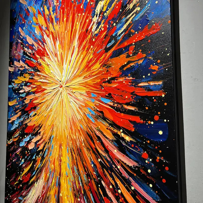 Vibrant Burst Abstract Art - Red Gold Blue Textured Canvas Wall Decor Artmeto Wood wall art
