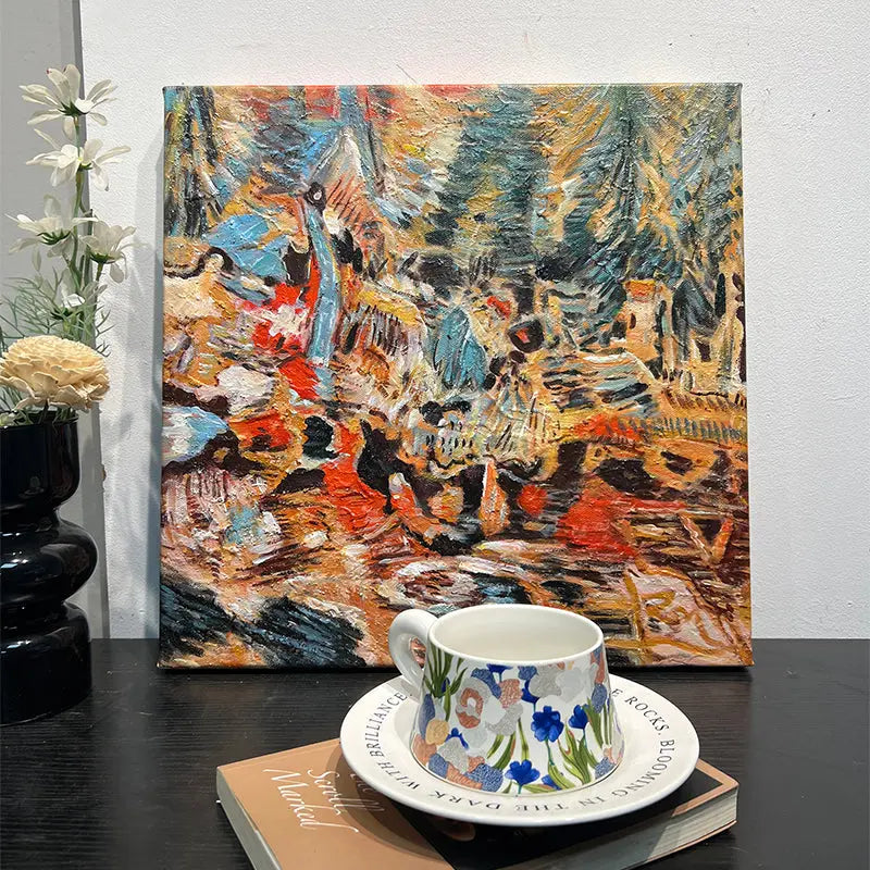 Vibrant Earth & Teal Impressionist Abstract Textured Canvas Art Artmeto Wood wall art