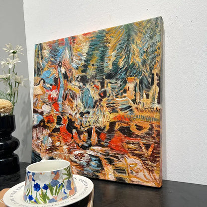 Vibrant Earth & Teal Impressionist Abstract Textured Canvas Art Artmeto Wood wall art