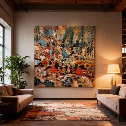 Vibrant Earth & Teal Impressionist Abstract Textured Canvas Art Artmeto Wood wall art