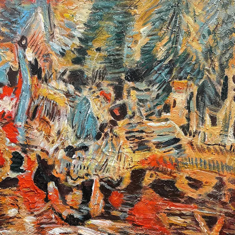 Vibrant Earth & Teal Impressionist Abstract Textured Canvas Art Artmeto Wood wall art