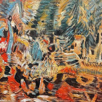 Vibrant Earth & Teal Impressionist Abstract Textured Canvas Art Artmeto Wood wall art