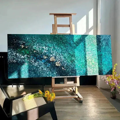 Vibrant Green Gold Abstract Painting Textured Canvas Wall Decor-Artmeto Artmeto Wood wall art