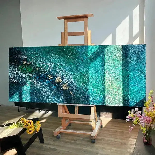 Vibrant Green Gold Abstract Painting Textured Canvas Wall Decor-Artmeto Artmeto Wood wall art