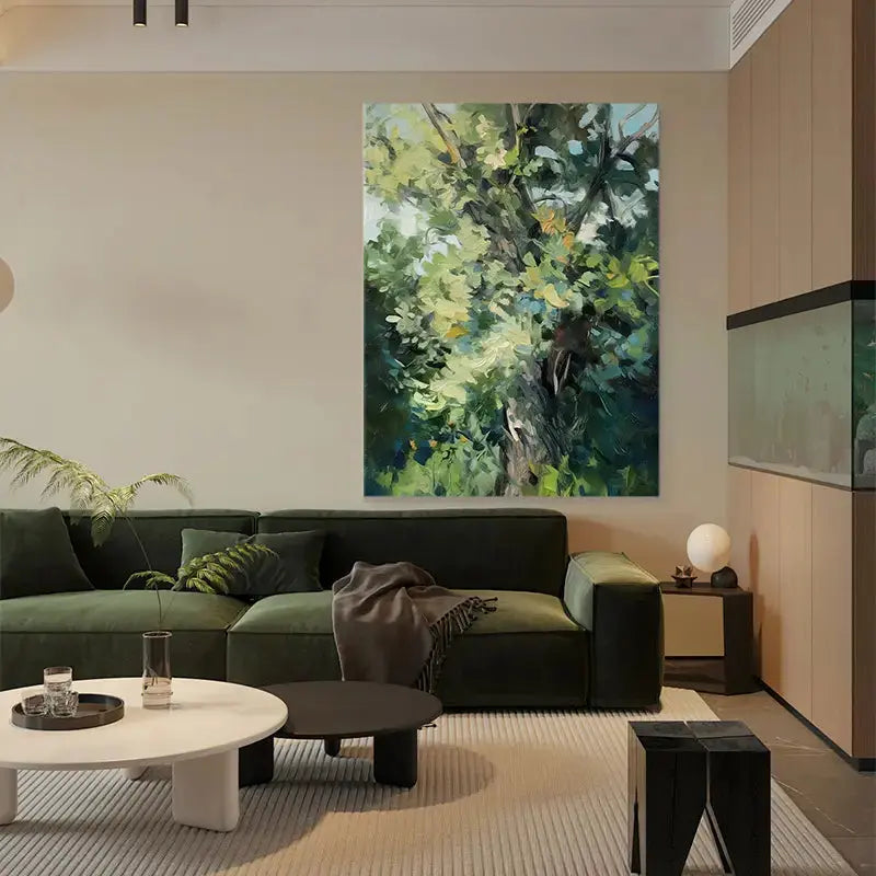Vibrant Green Leaf Abstract Painting Textured Canvas Wall Decor-Artmeto Artmeto Wood wall art