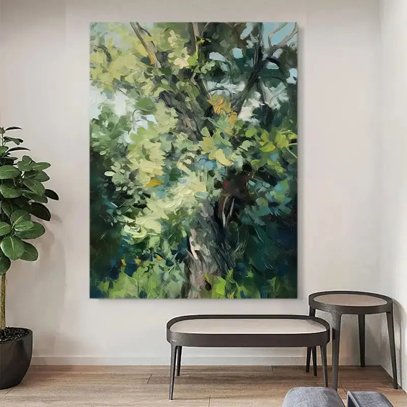 Vibrant Green Leaf Abstract Painting Textured Canvas Wall Decor-Artmeto Artmeto Wood wall art