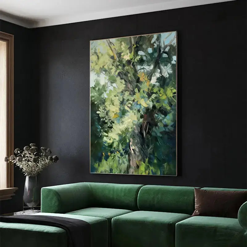 Vibrant Green Leaf Abstract Painting Textured Canvas Wall Decor-Artmeto Artmeto Wood wall art