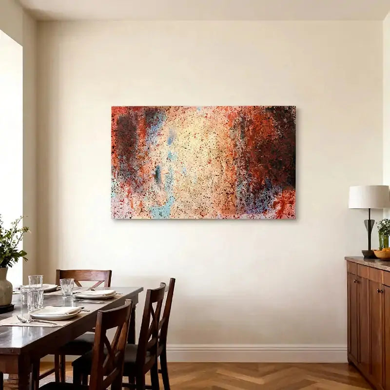 Vibrant Red & Sky Blue Speckled Bold Contrast Abstract Expressionist Painting Artmeto Wood wall art