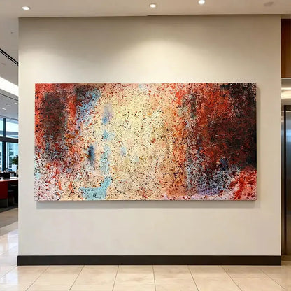Vibrant Red & Sky Blue Speckled Bold Contrast Abstract Expressionist Painting Artmeto Wood wall art