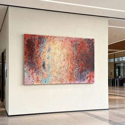 Vibrant Red & Sky Blue Speckled Bold Contrast Abstract Expressionist Painting Artmeto Wood wall art