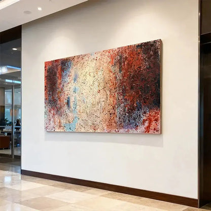 Vibrant Red & Sky Blue Speckled Bold Contrast Abstract Expressionist Painting Artmeto Wood wall art