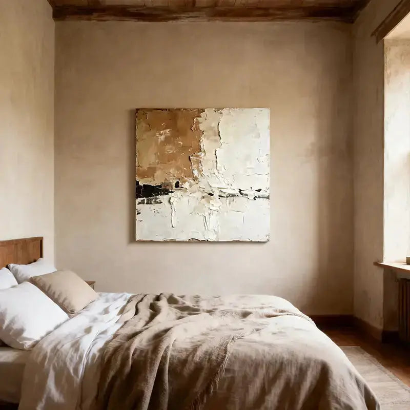 Wabi-Sabi Abstract Art | Beige & White Textured Canvas Painting Artmeto Wood wall art