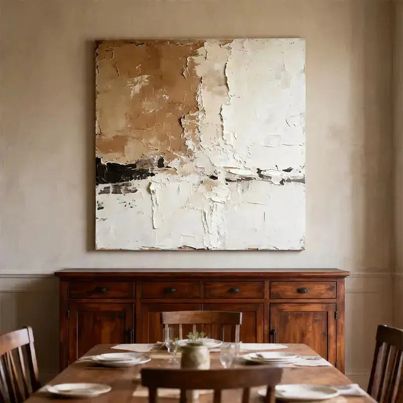 Wabi-Sabi Abstract Art | Beige & White Textured Canvas Painting Artmeto Wood wall art