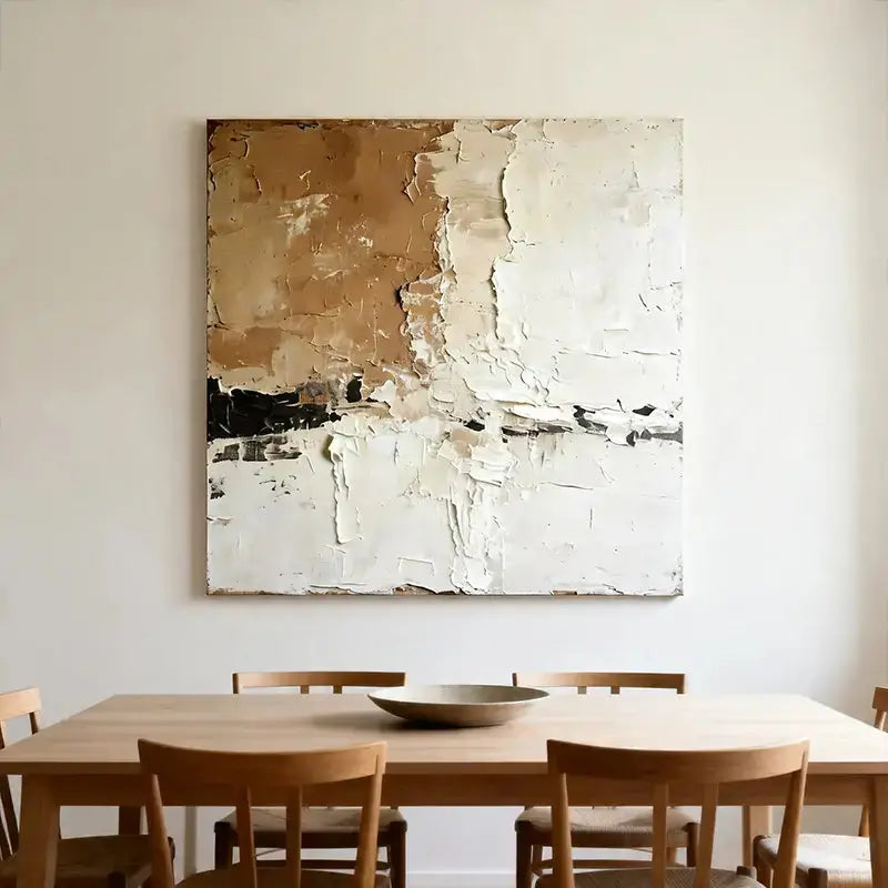 Wabi-Sabi Abstract Art | Beige & White Textured Canvas Painting Artmeto Wood wall art