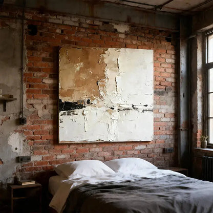 Wabi-Sabi Abstract Art | Beige & White Textured Canvas Painting Artmeto Wood wall art