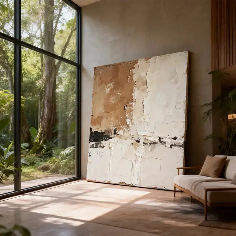 Wabi-Sabi Abstract Art | Beige & White Textured Canvas Painting Artmeto Wood wall art