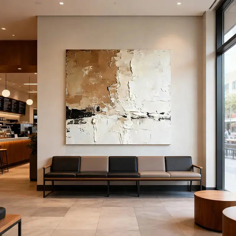 Wabi-Sabi Abstract Art | Beige & White Textured Canvas Painting Artmeto Wood wall art