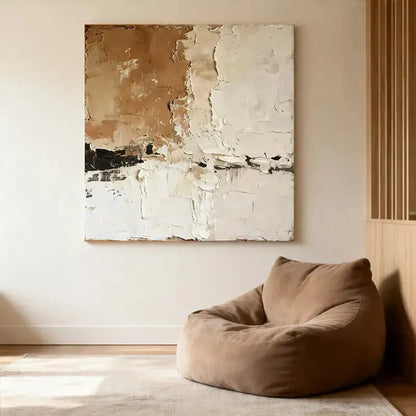 Wabi-Sabi Abstract Art | Beige & White Textured Canvas Painting Artmeto Wood wall art