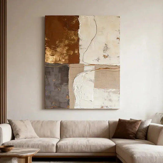 Wabi-Sabi Burnt Amber & Grey Multi-Textured Abstract Canvas Art Artmeto Wood wall art
