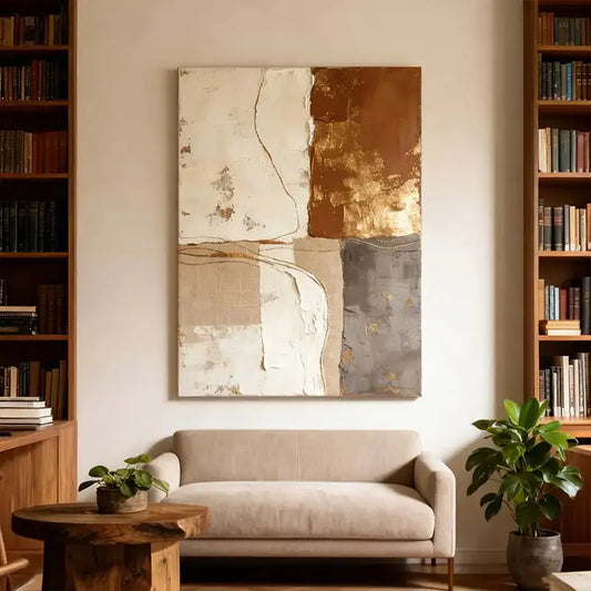 Wabi-Sabi Burnt Amber & Grey Multi-Textured Abstract Canvas Art Artmeto Wood wall art