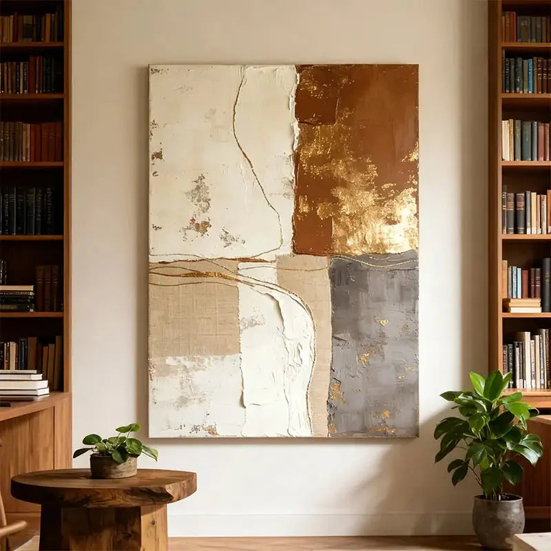 Wabi-Sabi Burnt Amber & Grey Multi-Textured Abstract Canvas Art Artmeto Wood wall art