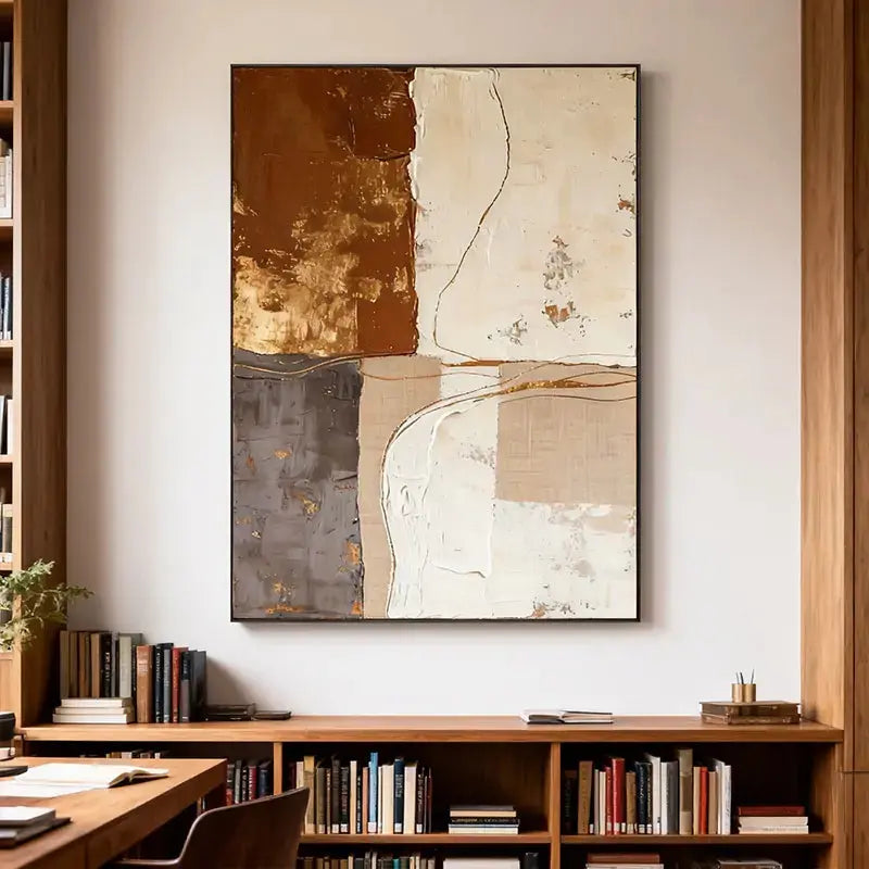Wabi-Sabi Burnt Amber & Grey Multi-Textured Abstract Canvas Art Artmeto Wood wall art