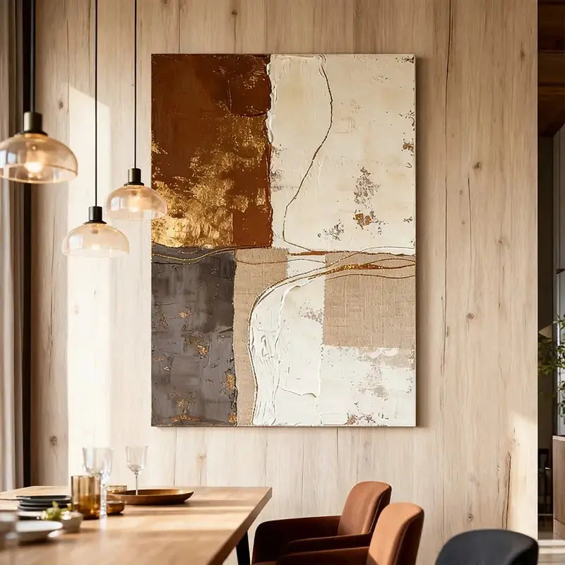 Wabi-Sabi Burnt Amber & Grey Multi-Textured Abstract Canvas Art Artmeto Wood wall art