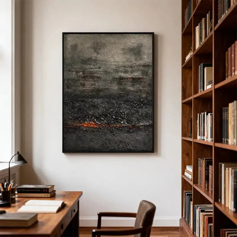 Wabi-Sabi Charcoal & Black Moody Earth Tone Tactile Abstract Wall Art Artmeto Wood wall art