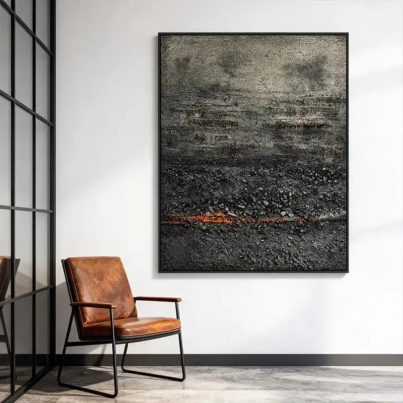 Wabi-Sabi Charcoal & Black Moody Earth Tone Tactile Abstract Wall Art Artmeto Wood wall art